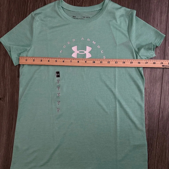Under Armour (YLG) girl's youth dri-fit Tech twist arch Loose green shirt - Picture 4 of 6